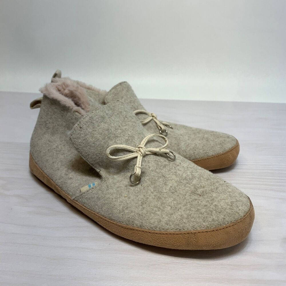 Toms Bootie Slippers Gray Womens Size‎ 6 EU 36-37 Pink Fix Fur Slip On Shoes